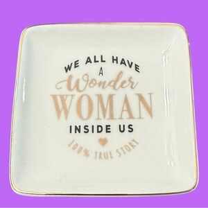 NWT White Ceramic Jewelry/Trinkets/Keys Dish With Gold & Black Wonder Woman